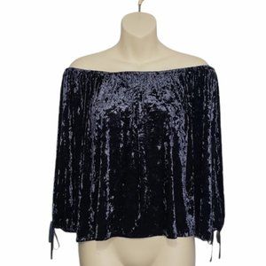 AEO blue velvet off the shoulder top medium